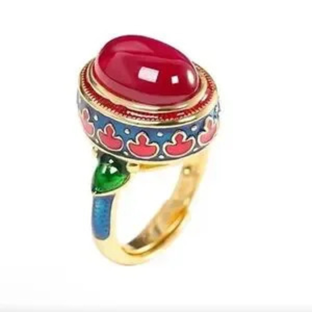 Ethnic Vintage Red Cabochon Enamel Ring |Artisan Ethnic Luxe